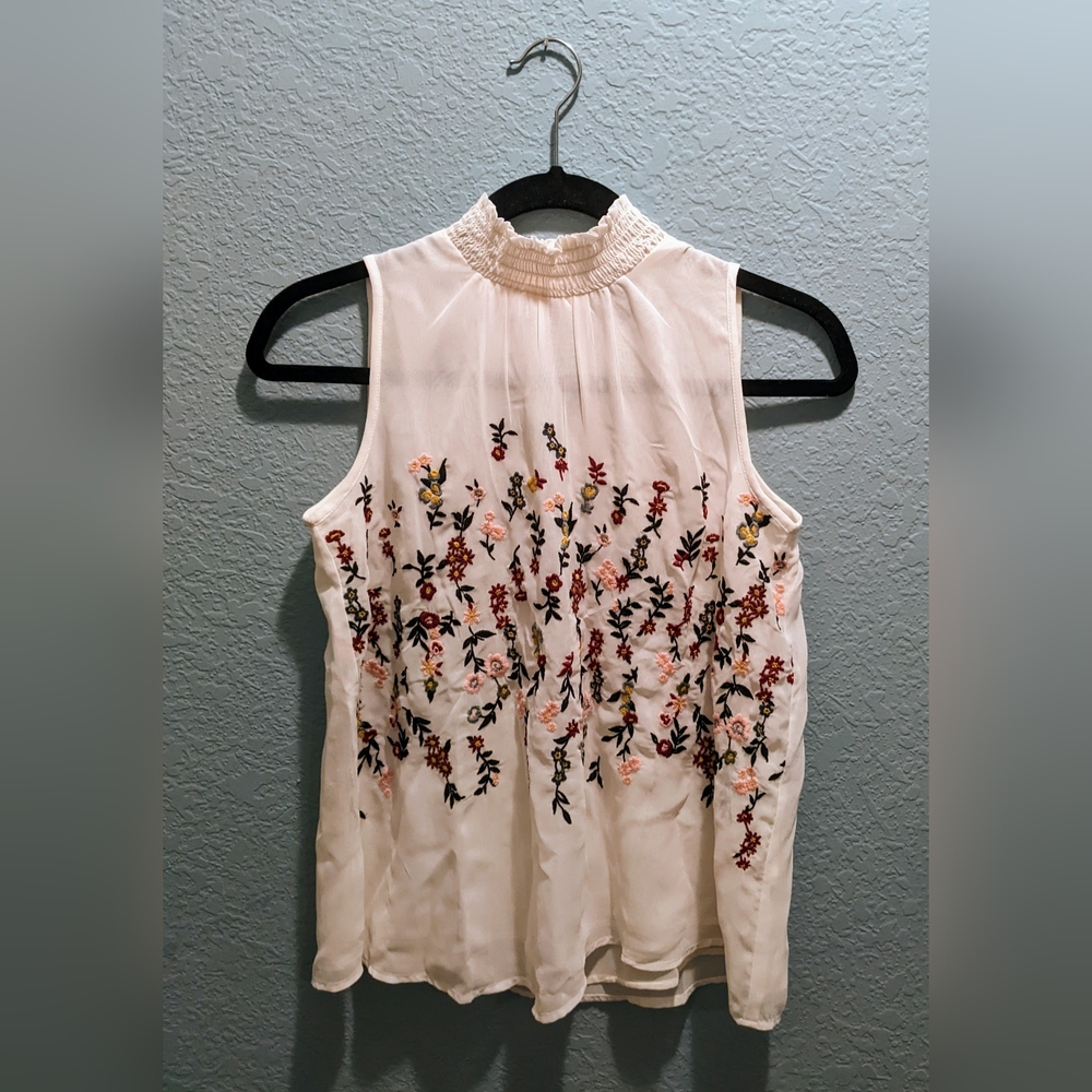 Ann Taylor Embroidered Mock Turtleneck Sleeveless Top